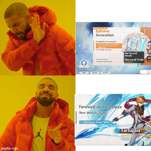 Imagine wishing on weapon banner | image tagged in memes,drake hotline bling | made w/ Imgflip meme maker