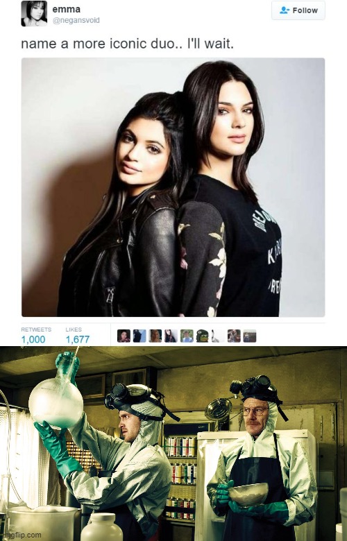 image tagged in name a more iconic duo,walter white and jesse pinkman | made w/ Imgflip meme maker