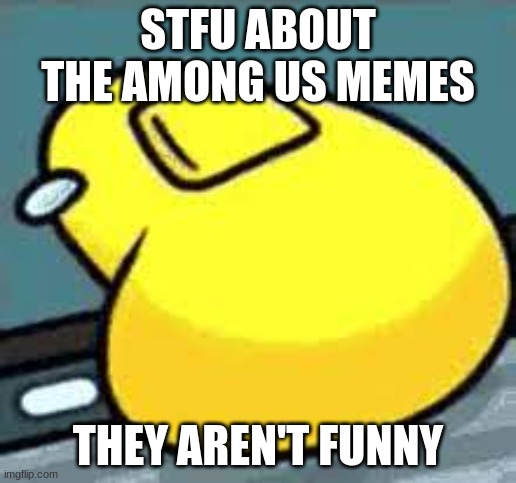 stop it! | STFU ABOUT THE AMONG US MEMES; THEY AREN'T FUNNY | image tagged in among us,memes,stop,lol | made w/ Imgflip meme maker