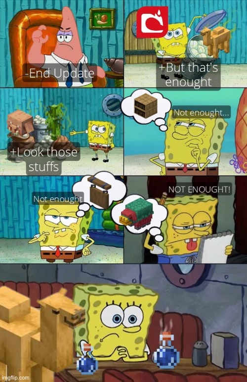 image tagged in repost,minecraft,update,spongebob diapers meme,minecraft memes,memes | made w/ Imgflip meme maker