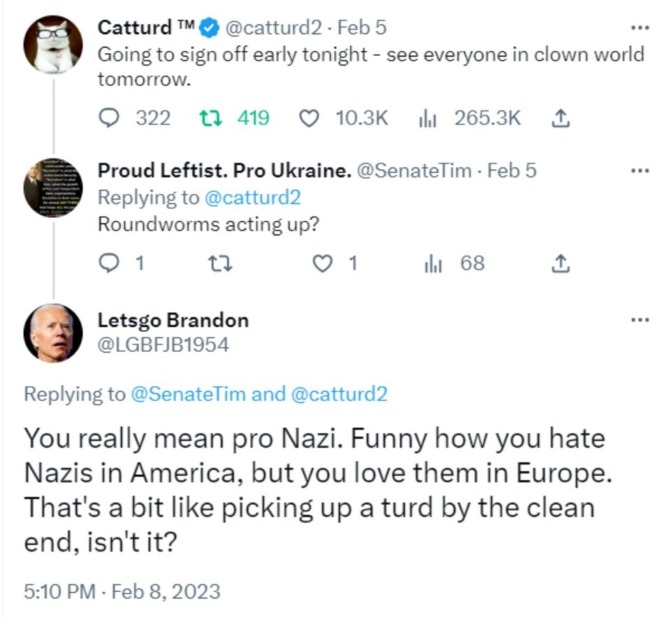 Catturd, Leftists, and Nazi Lovers | image tagged in catturd,leftists,nazi lovers,turds,turd pickers,caturday | made w/ Imgflip meme maker