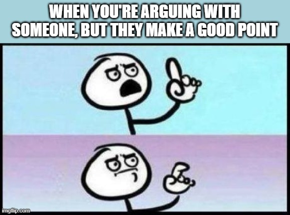 No no, he's got a point | WHEN YOU'RE ARGUING WITH SOMEONE, BUT THEY MAKE A GOOD POINT | image tagged in well he's not wrong | made w/ Imgflip meme maker