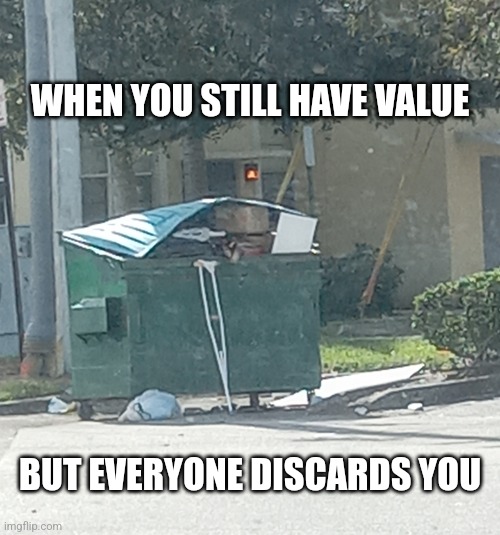 Don't worry... They'll be looking for you in about 6 months... | WHEN YOU STILL HAVE VALUE; BUT EVERYONE DISCARDS YOU | image tagged in when you feel abandoned memes,abandonment memes,fake friends,feeling discarded memes,sad memes,when people use you | made w/ Imgflip meme maker