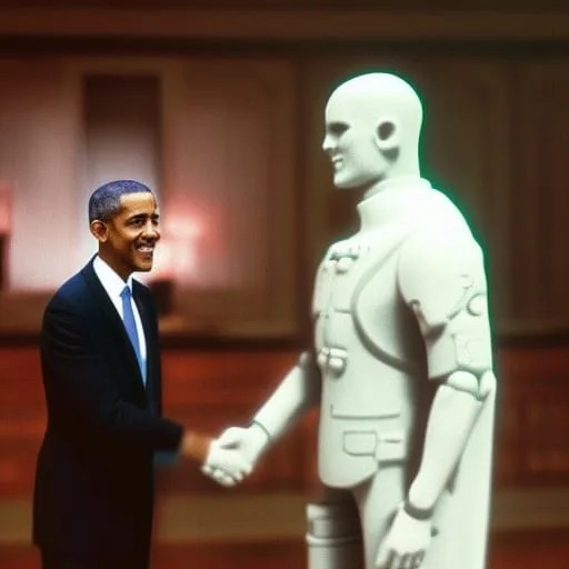 Slobama shakes hands with MoonMan Blank Meme Template
