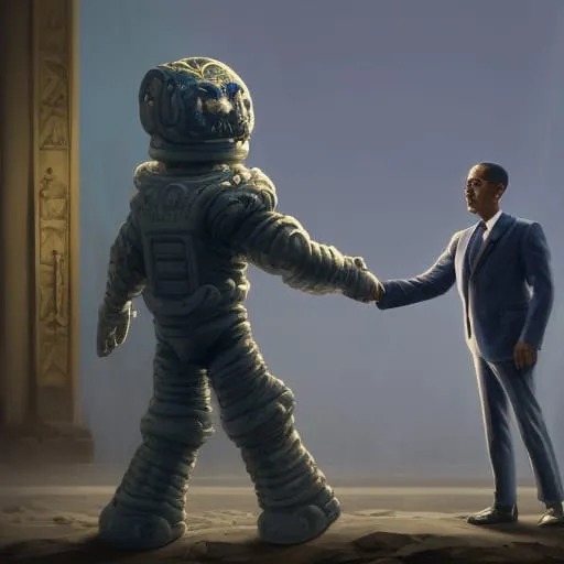 Slobama shakes hands with MoonMan Blank Meme Template