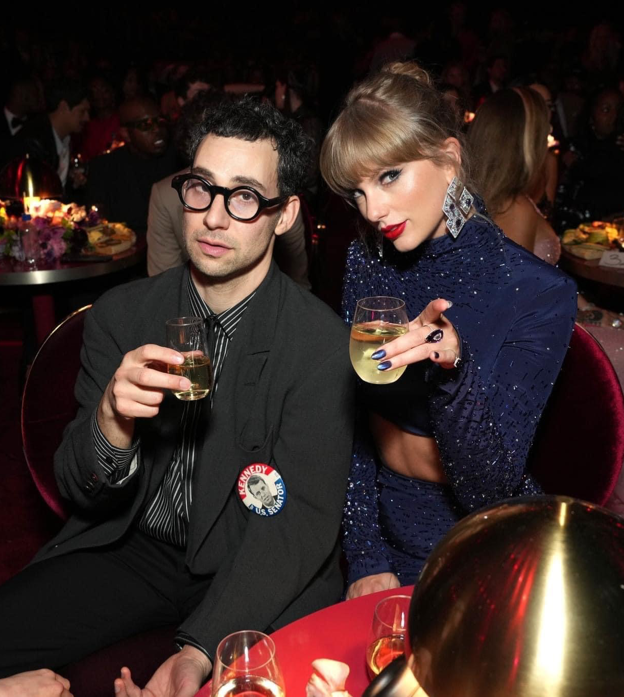 High Quality Taylor Swift and Jack Antonoff pointing Blank Meme Template