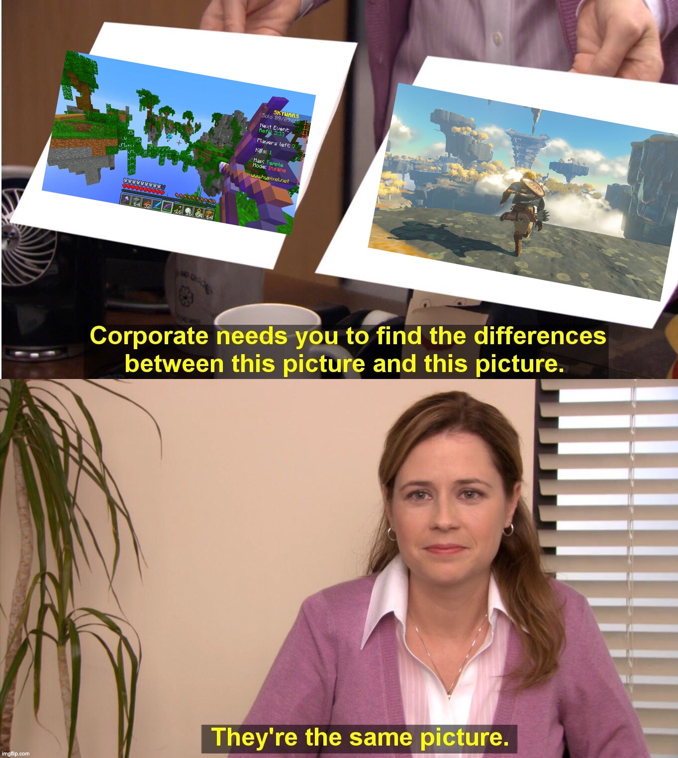 skywars | image tagged in memes,they're the same picture,joke,tears of the kingdom,the legend of zelda | made w/ Imgflip meme maker