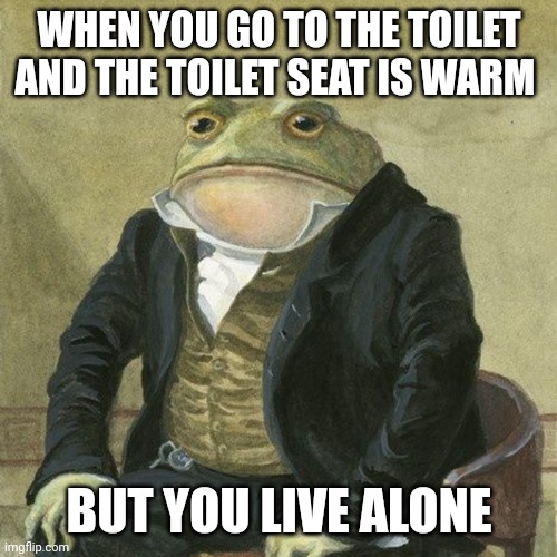 Uh oh | WHEN YOU GO TO THE TOILET AND THE TOILET SEAT IS WARM; BUT YOU LIVE ALONE | image tagged in gentlemen it is with great pleasure to inform you that | made w/ Imgflip meme maker