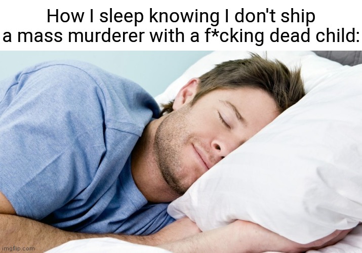 how i sleep | How I sleep knowing I don't ship a mass murderer with a f*cking dead child: | image tagged in how i sleep,fnaf,memes | made w/ Imgflip meme maker