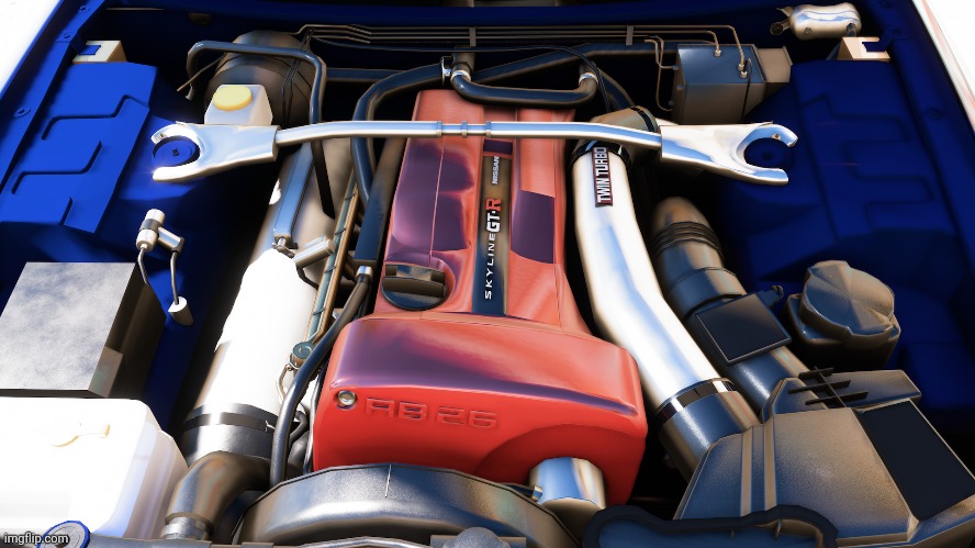 Here's the engine for my Nissan Skyline GT-R R34 V-Spec II, it's a twin turbo 6.2 litre V8 | image tagged in forza horizon 5 | made w/ Imgflip meme maker
