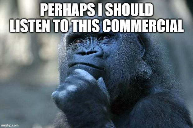 Deep Thoughts | PERHAPS I SHOULD LISTEN TO THIS COMMERCIAL | image tagged in deep thoughts | made w/ Imgflip meme maker