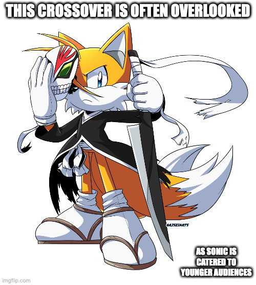 Tales as a Shinigami | THIS CROSSOVER IS OFTEN OVERLOOKED; AS SONIC IS CATERED TO YOUNGER AUDIENCES | image tagged in bleach,sonic the hedgehog,tales the fox,memes | made w/ Imgflip meme maker