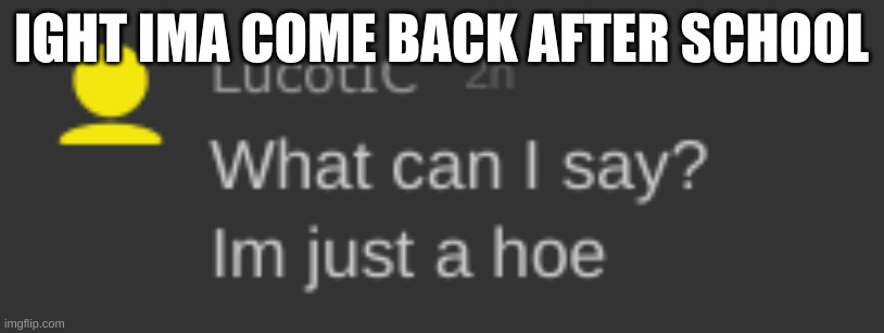 im just a hoe | IGHT IMA COME BACK AFTER SCHOOL | image tagged in im just a hoe | made w/ Imgflip meme maker