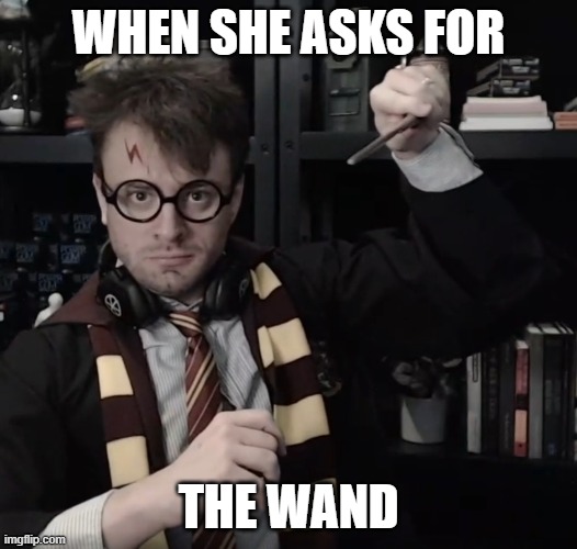 staysafe wabnd | WHEN SHE ASKS FOR; THE WAND | image tagged in harry potter | made w/ Imgflip meme maker