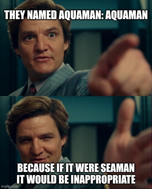 seaman? | THEY NAMED AQUAMAN: AQUAMAN; BECAUSE IF IT WERE SEAMAN IT WOULD BE INAPPROPRIATE | image tagged in max lord life is good but it could be better | made w/ Imgflip meme maker