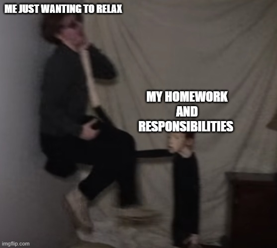 Life of Luxury doll (Poor Chester Q-Q) | ME JUST WANTING TO RELAX; MY HOMEWORK AND RESPONSIBILITIES | image tagged in life of luxury doll | made w/ Imgflip meme maker