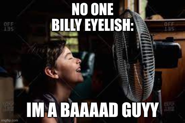 bill | NO ONE

BILLY EYELISH:; IM A BAAAAD GUYY | image tagged in fangirl | made w/ Imgflip meme maker