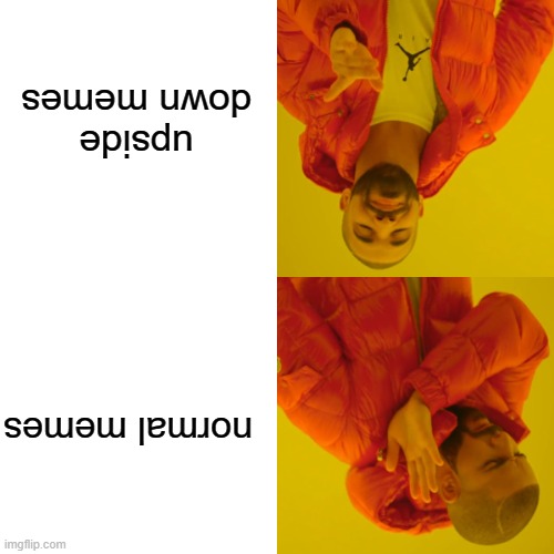 [clever title] | upside down memes; normal memes | image tagged in memes,drake hotline bling,no tags,i said no tags,stop reading the tags,stop | made w/ Imgflip meme maker
