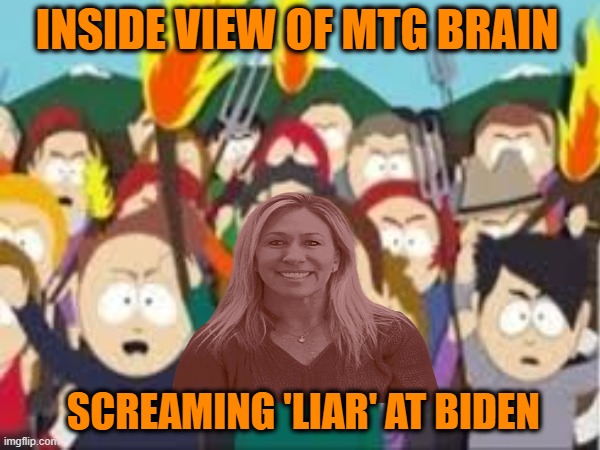 Whats inside Crazy Maga Marge's head | INSIDE VIEW OF MTG BRAIN; SCREAMING 'LIAR' AT BIDEN | image tagged in maga,mtg,crazy,insane,politics | made w/ Imgflip meme maker