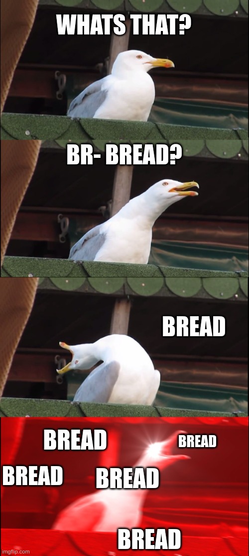 Inhaling Seagull | WHATS THAT? BR- BREAD? BREAD; BREAD; BREAD; BREAD; BREAD; BREAD | image tagged in memes,inhaling seagull | made w/ Imgflip meme maker