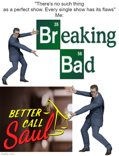 horrible meme done just as an excuse to use my Gman template | "There's no such thing as a perfect show. Every single show has its flaws"
Me: | made w/ Imgflip meme maker