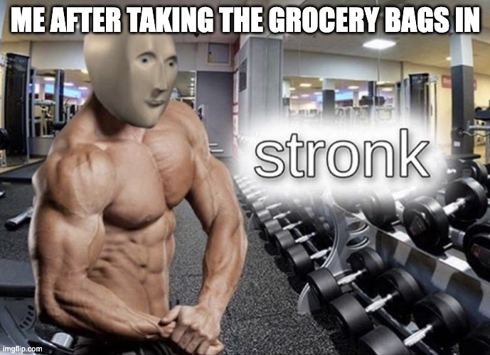 stronk | ME AFTER TAKING THE GROCERY BAGS IN | image tagged in meme man stronk | made w/ Imgflip meme maker
