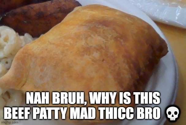 school lunch reveal | NAH BRUH, WHY IS THIS BEEF PATTY MAD THICC BRO 💀 | made w/ Imgflip meme maker