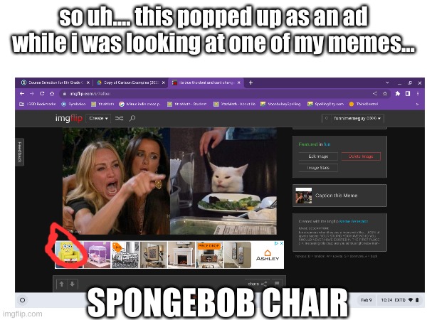 spongebob spongebob patrick patrick gary gary plankton plankton mr.krabs mr.krabs sandy sandy | so uh.... this popped up as an ad while i was looking at one of my memes... SPONGEBOB CHAIR | image tagged in spongebob,chair | made w/ Imgflip meme maker