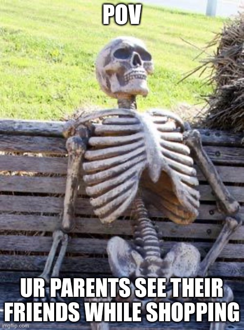 I mean its not that fun but you get the point | POV; UR PARENTS SEE THEIR FRIENDS WHILE SHOPPING | image tagged in memes,waiting skeleton | made w/ Imgflip meme maker