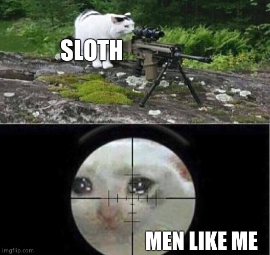 Sniper cat | SLOTH MEN LIKE ME | image tagged in sniper cat | made w/ Imgflip meme maker