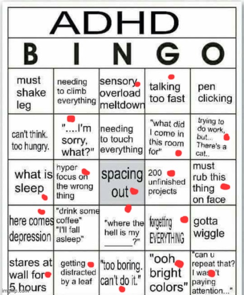 The meds aren't working | image tagged in adhd bingo | made w/ Imgflip meme maker