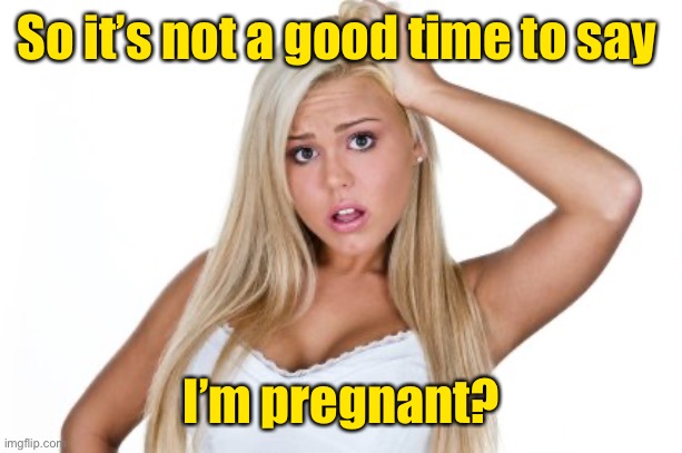Dumb Blonde | So it’s not a good time to say I’m pregnant? | image tagged in dumb blonde | made w/ Imgflip meme maker