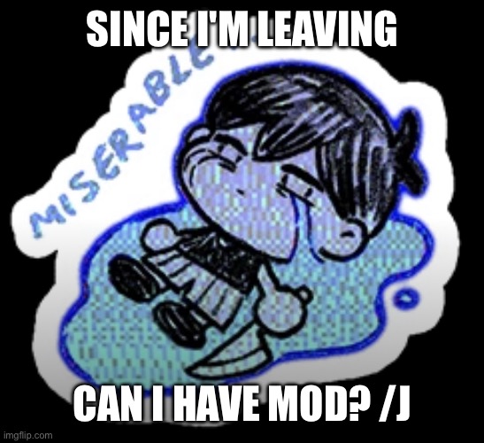 miserable | SINCE I'M LEAVING; CAN I HAVE MOD? /J | image tagged in miserable | made w/ Imgflip meme maker