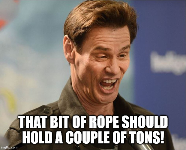 DOOFUS | THAT BIT OF ROPE SHOULD HOLD A COUPLE OF TONS! | image tagged in doofus | made w/ Imgflip meme maker