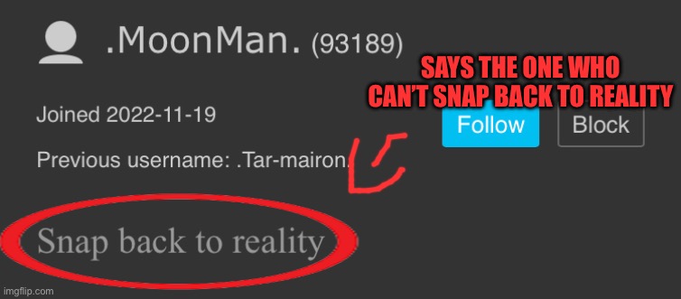 SAYS THE ONE WHO CAN’T SNAP BACK TO REALITY | made w/ Imgflip meme maker