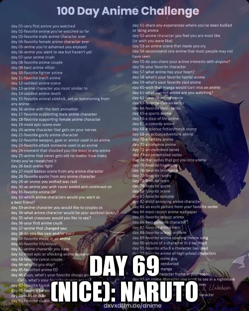 This Is Today's | DAY 69 (NICE): NARUTO | image tagged in 100 day anime challenge | made w/ Imgflip meme maker