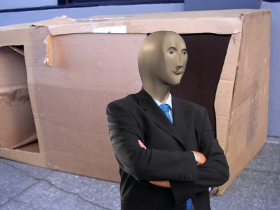 High Quality stonks guy in front of cardboard box Blank Meme Template