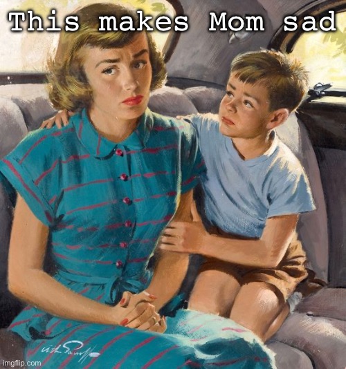 vintage mom car son sad | This makes Mom sad | image tagged in vintage mom car son sad | made w/ Imgflip meme maker