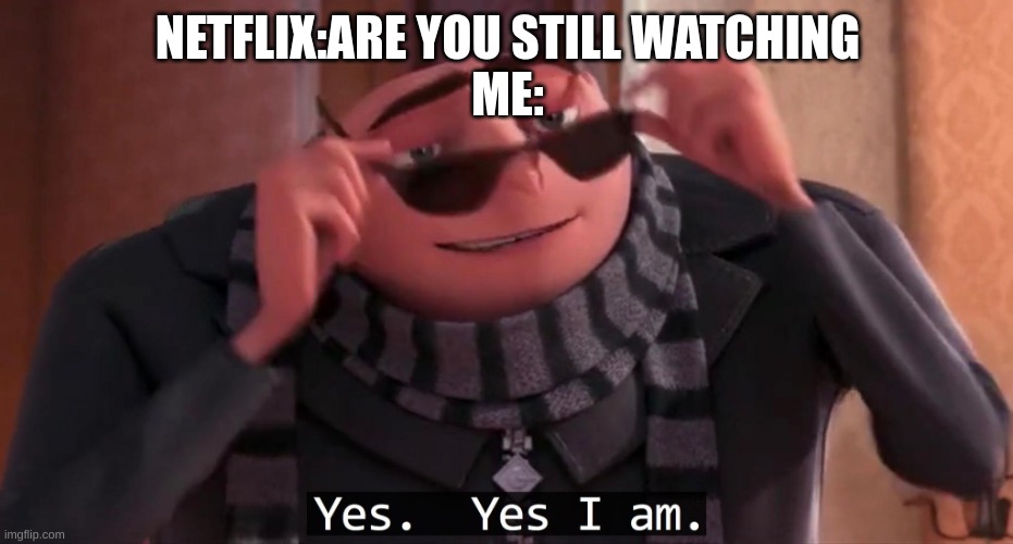 Gru yes, yes i am. | NETFLIX:ARE YOU STILL WATCHING




ME: | image tagged in gru yes yes i am | made w/ Imgflip meme maker