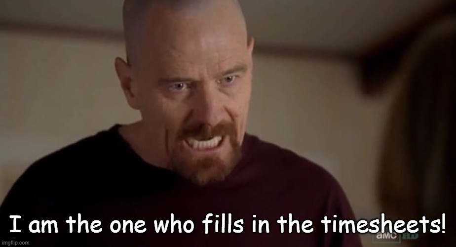 Walter White Timesheet Reminder | I am the one who fills in the timesheets! | image tagged in i am the one who knocks,fill in your timesheets | made w/ Imgflip meme maker