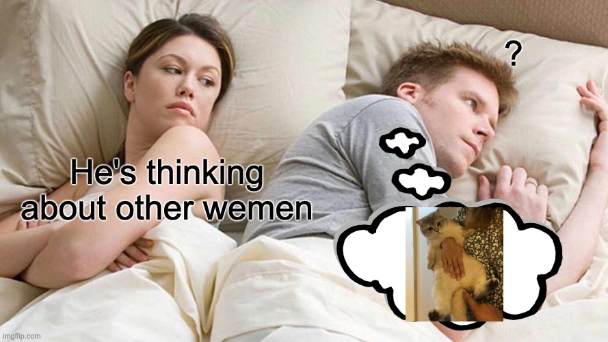 very creative title | ? He's thinking about other wemen | image tagged in memes,oh wow are you actually reading these tags,funny | made w/ Imgflip meme maker