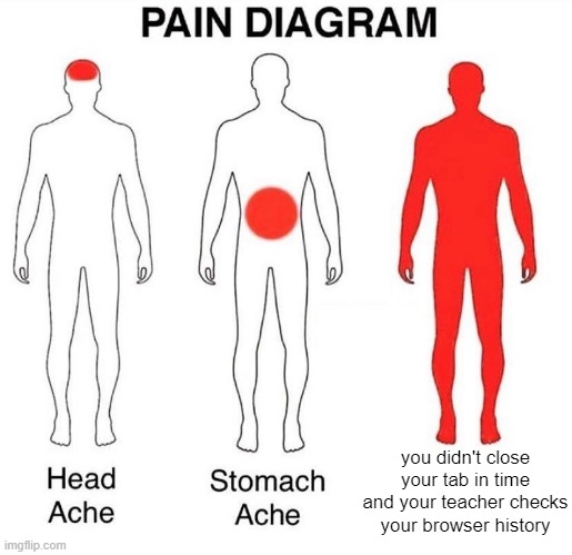 happens all the time | you didn't close your tab in time and your teacher checks your browser history | image tagged in pain diagram | made w/ Imgflip meme maker