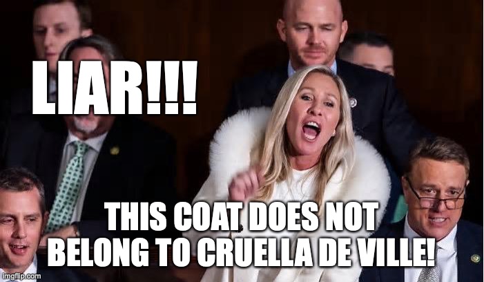 cruella | LIAR!!! THIS COAT DOES NOT BELONG TO CRUELLA DE VILLE! | image tagged in liar | made w/ Imgflip meme maker