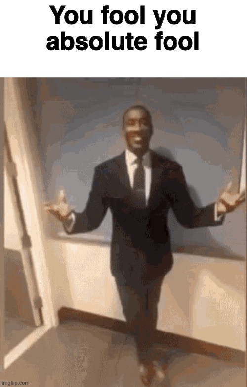 smiling black guy in suit | You fool you absolute fool | image tagged in smiling black guy in suit | made w/ Imgflip meme maker