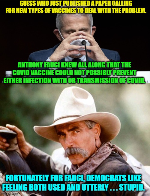 No surprise here.  Nothing to see folks . . . just move along. | GUESS WHO JUST PUBLISHED A PAPER CALLING FOR NEW TYPES OF VACCINES TO DEAL WITH THE PROBLEM. ANTHONY FAUCI KNEW ALL ALONG THAT THE COVID VACCINE COULD NOT POSSIBLY PREVENT EITHER INFECTION WITH OR TRANSMISSION OF COVID. FORTUNATELY FOR FAUCI, DEMOCRATS LIKE FEELING BOTH USED AND UTTERLY . . . STUPID. | image tagged in reality | made w/ Imgflip meme maker