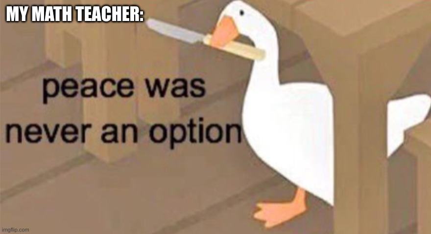e | MY MATH TEACHER: | image tagged in untitled goose peace was never an option | made w/ Imgflip meme maker