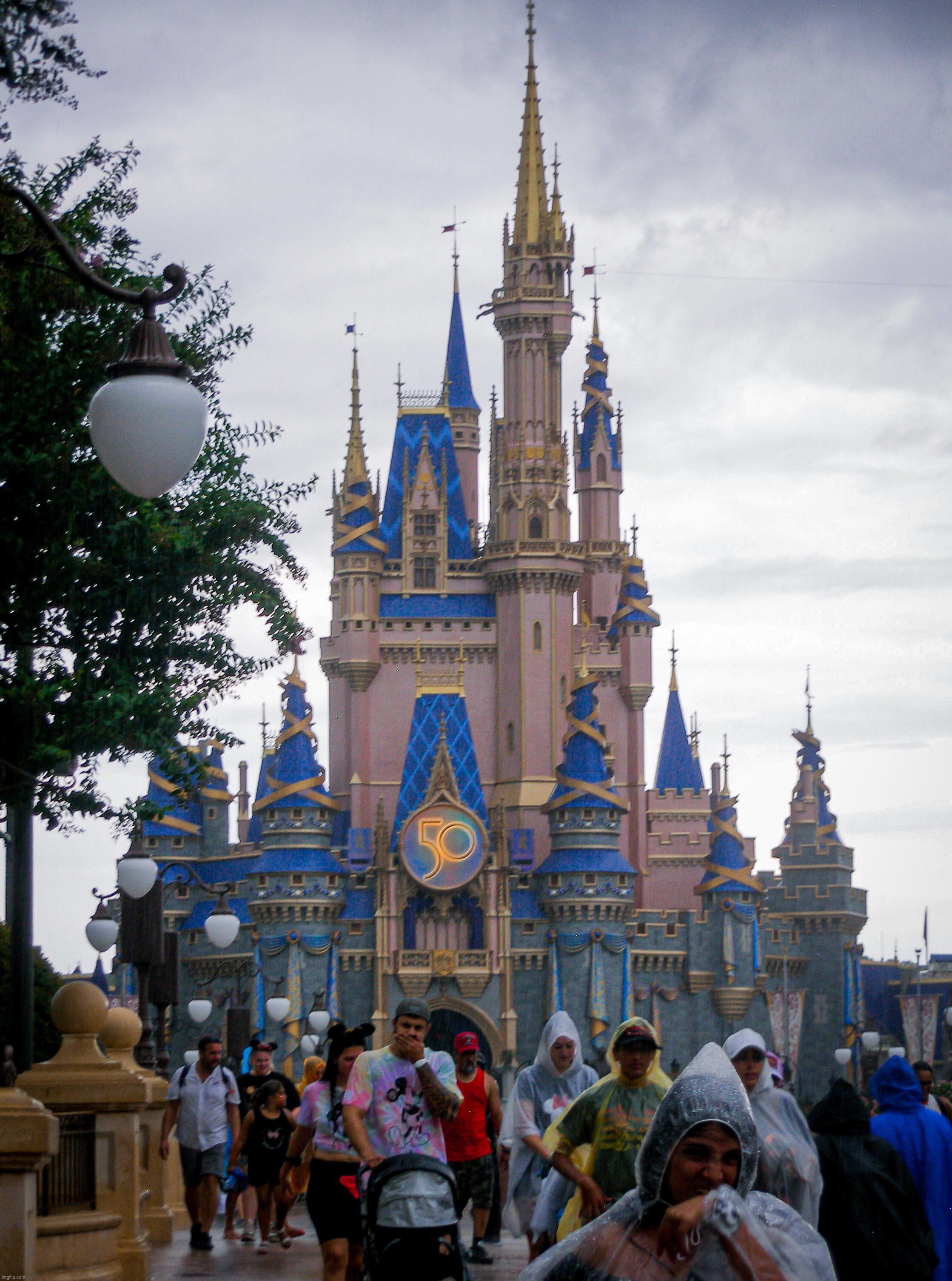 A picture of the 50th anniversary Disney World Magic Kingdom castle from when I went to Florida last August | image tagged in share your own photos | made w/ Imgflip meme maker