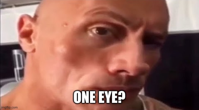 the rock eyebrow | ONE EYE? | image tagged in the rock eyebrow | made w/ Imgflip meme maker
