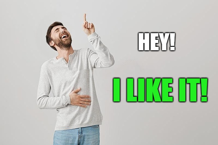 I LIKE IT! HEY! | image tagged in pointing up | made w/ Imgflip meme maker