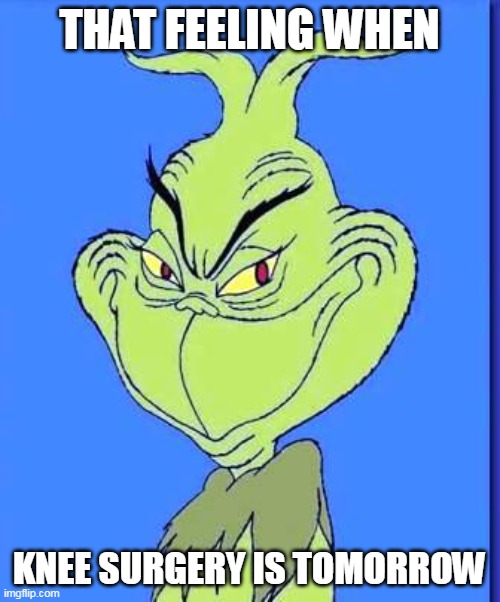 Good Grinch | THAT FEELING WHEN KNEE SURGERY IS TOMORROW | image tagged in good grinch | made w/ Imgflip meme maker